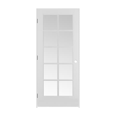 Trimlite 36"x80"x13/8" Primed 10Lite Clear Tempered Glass Interior French 49/16" RH Prehung Door Black Hinges 3068pri1310CLETRH1D4916